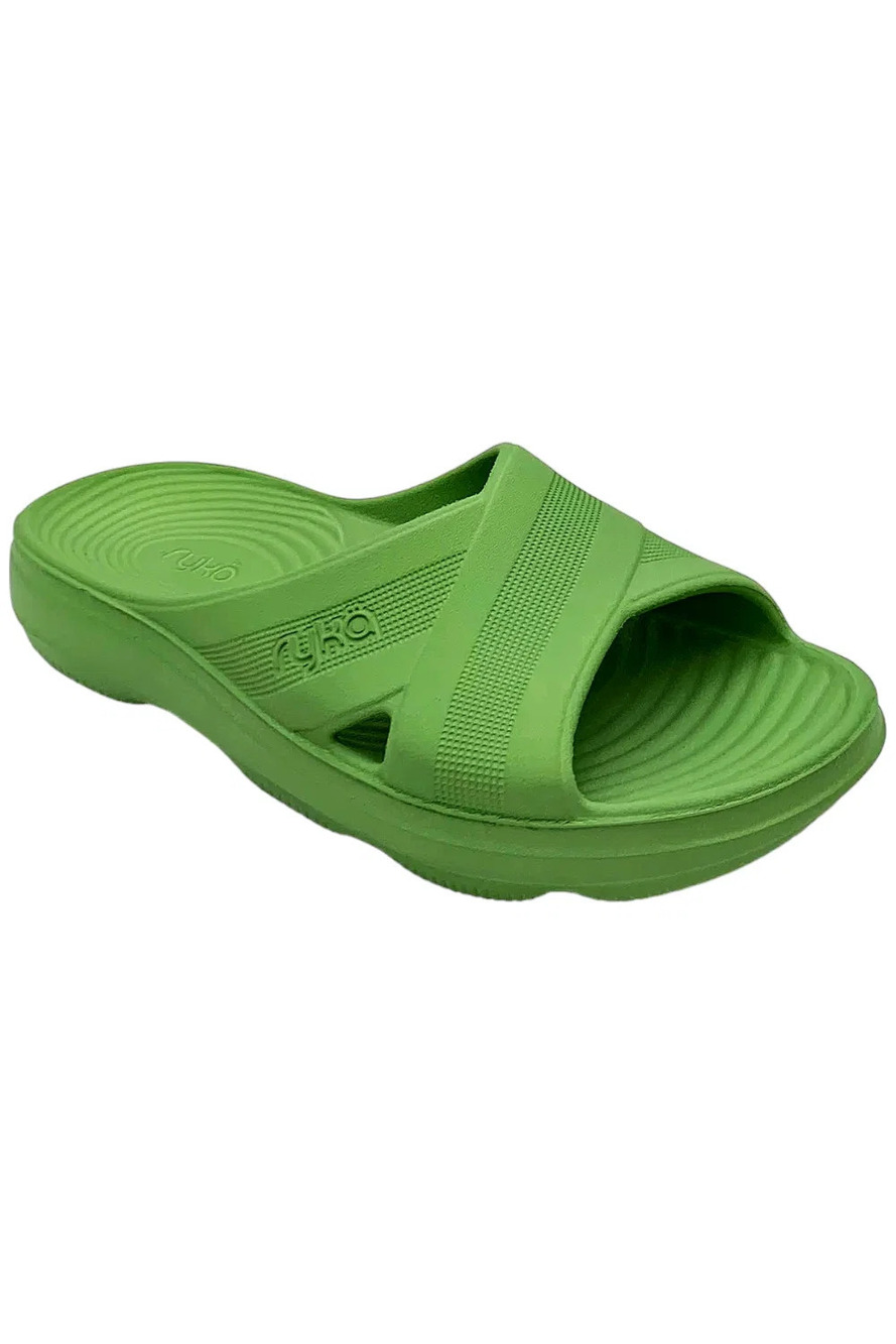 Ryka Women's Cross Band Recovery Slide Sandals Refresh Quiet Green - Medium